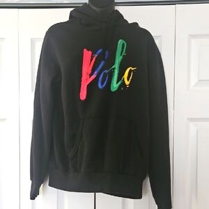 Polo Black Hoodie with Colorful Logo